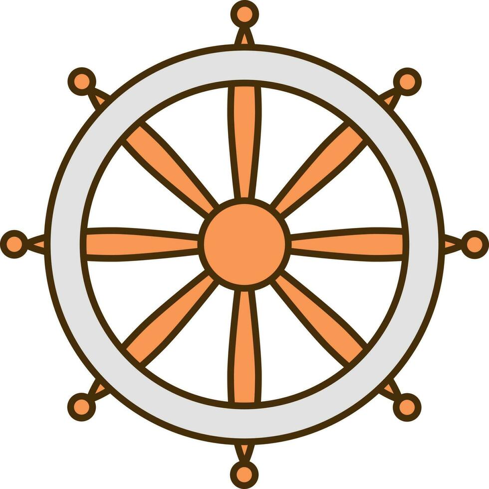 Grey And Orange Dharma Wheel Flat Icon. vector