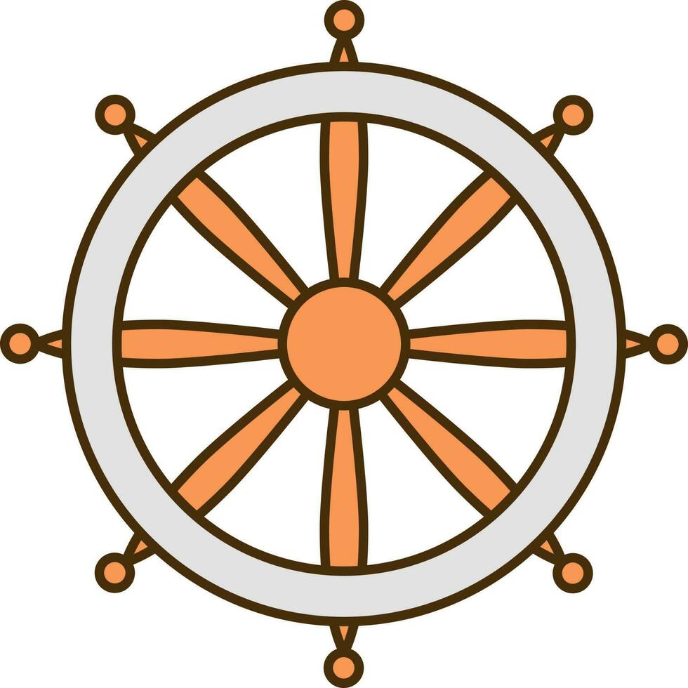 Grey And Orange Dharma Wheel Flat Icon. vector