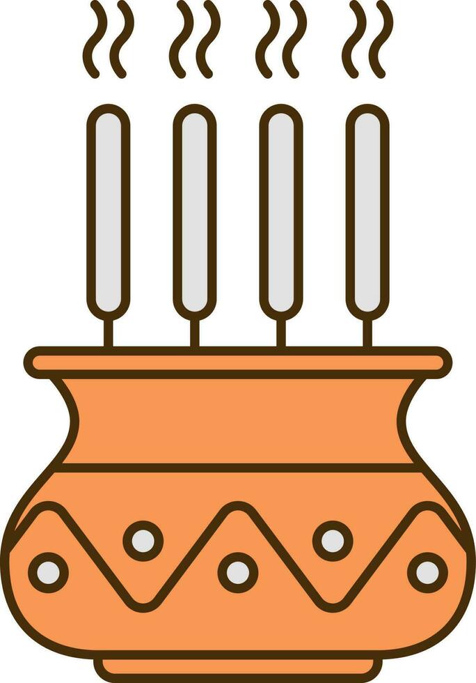 Burning Incense Stick Pot Orange And Grey Icon. vector