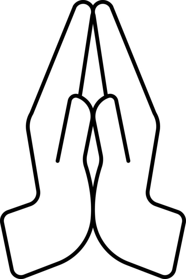 Black Line Art Pray Hand Icon Or Symbol. vector