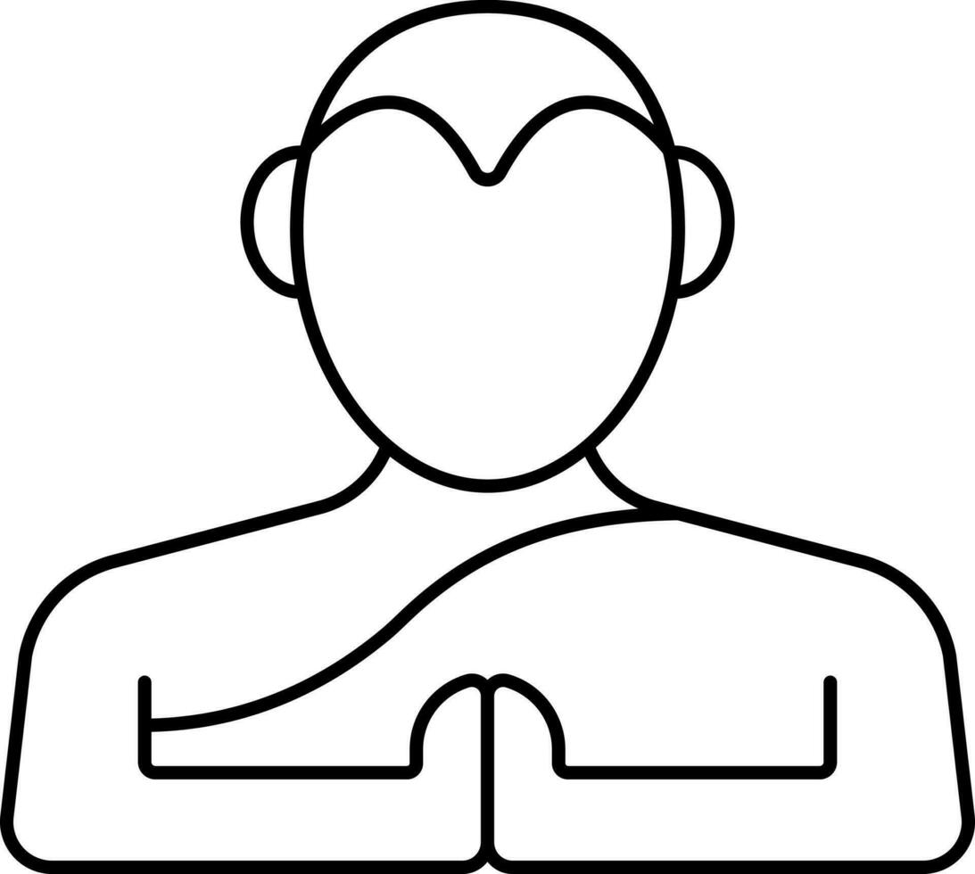 Black Line Art Of Faceless Buddhist Man Icon. vector