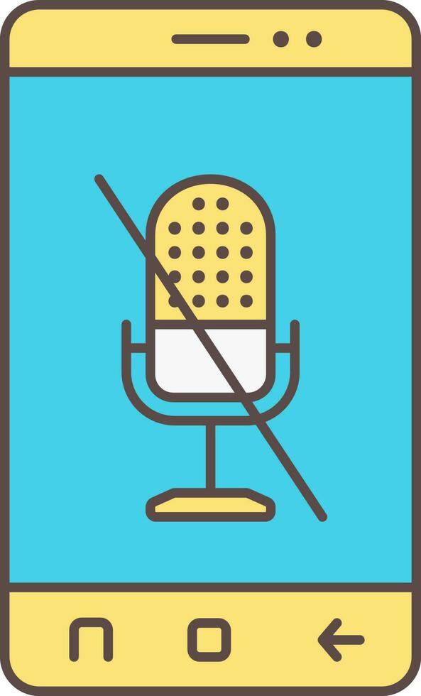 Turquoise And Yellow Mic Off In Smartphone Screen Icon Or Symbol. vector