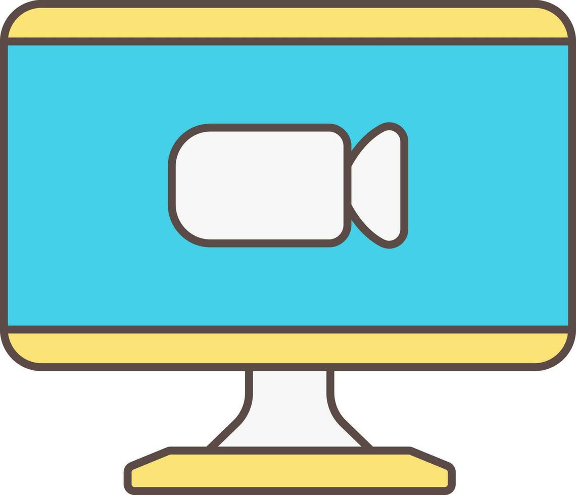 Video Camera In Desktop Screen Yellow And Turquoise Icon. vector