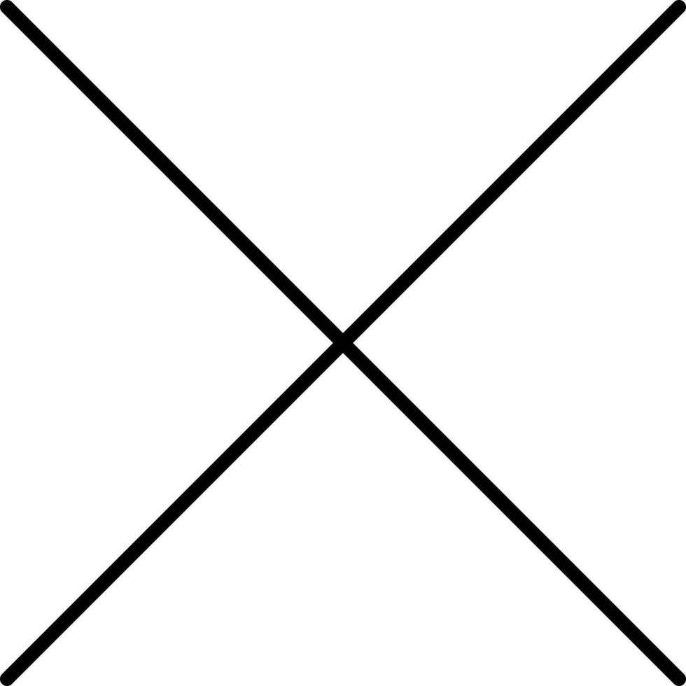 Black Line Art Cross Mark Icon On White Background. vector
