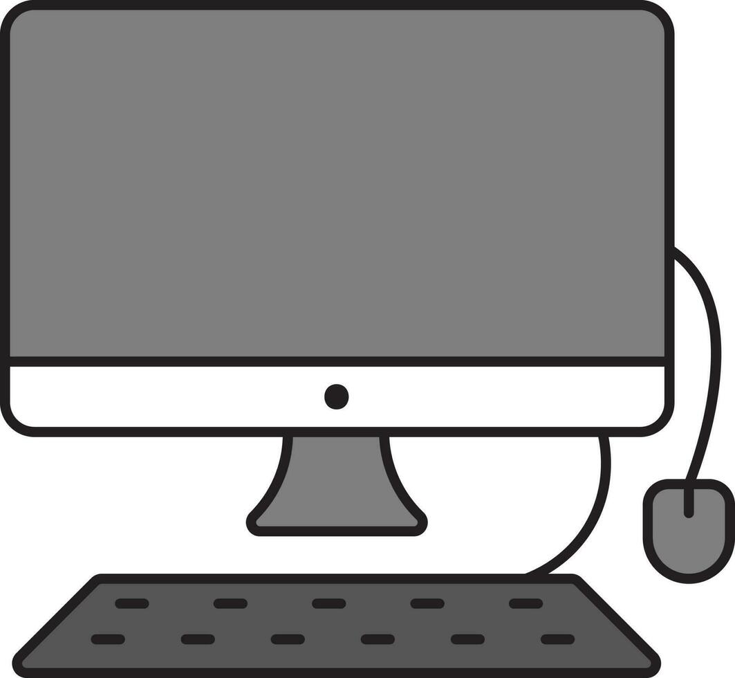 Computer Setup With Device Icon In Grey Color. vector