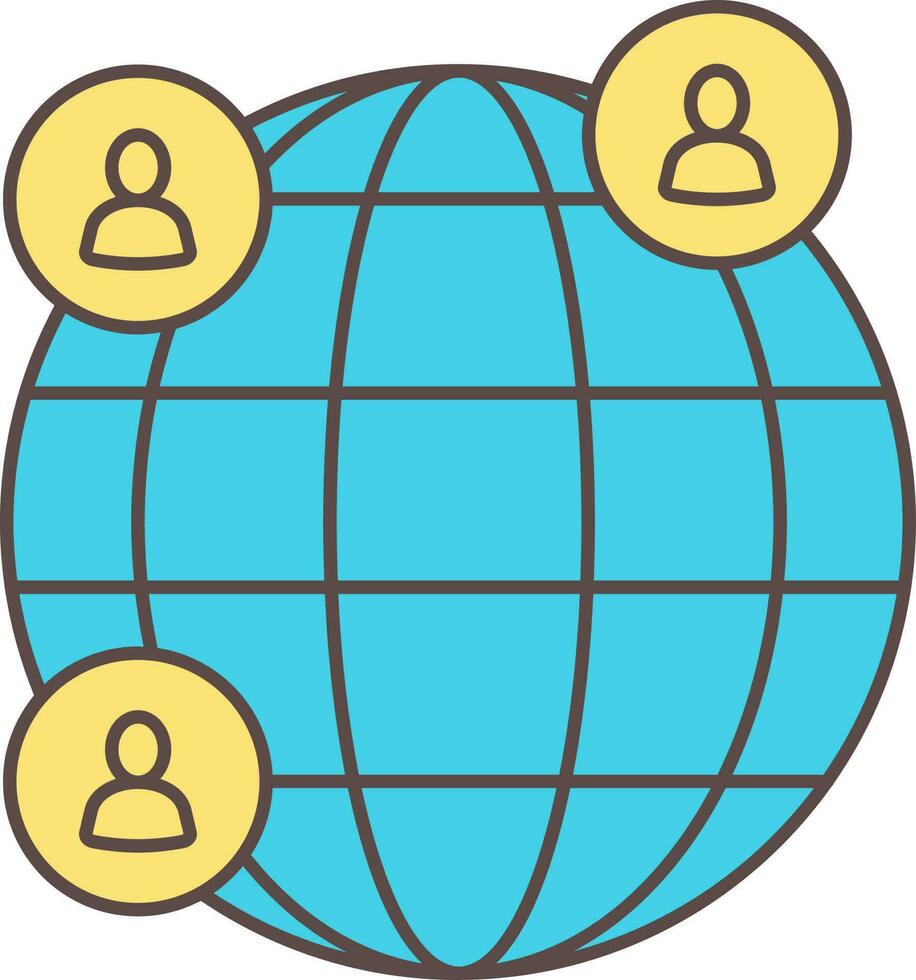 Yellow And Turquoise User Global Connection Icon. vector