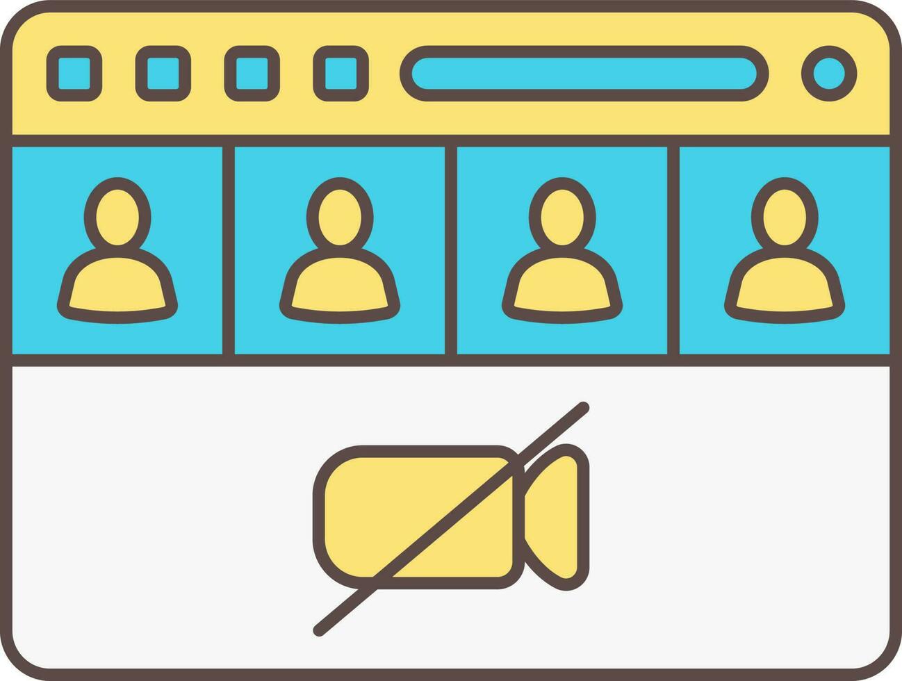 User Camera Off Video Conference Window Screen Yellow And Turquoise Icon. vector