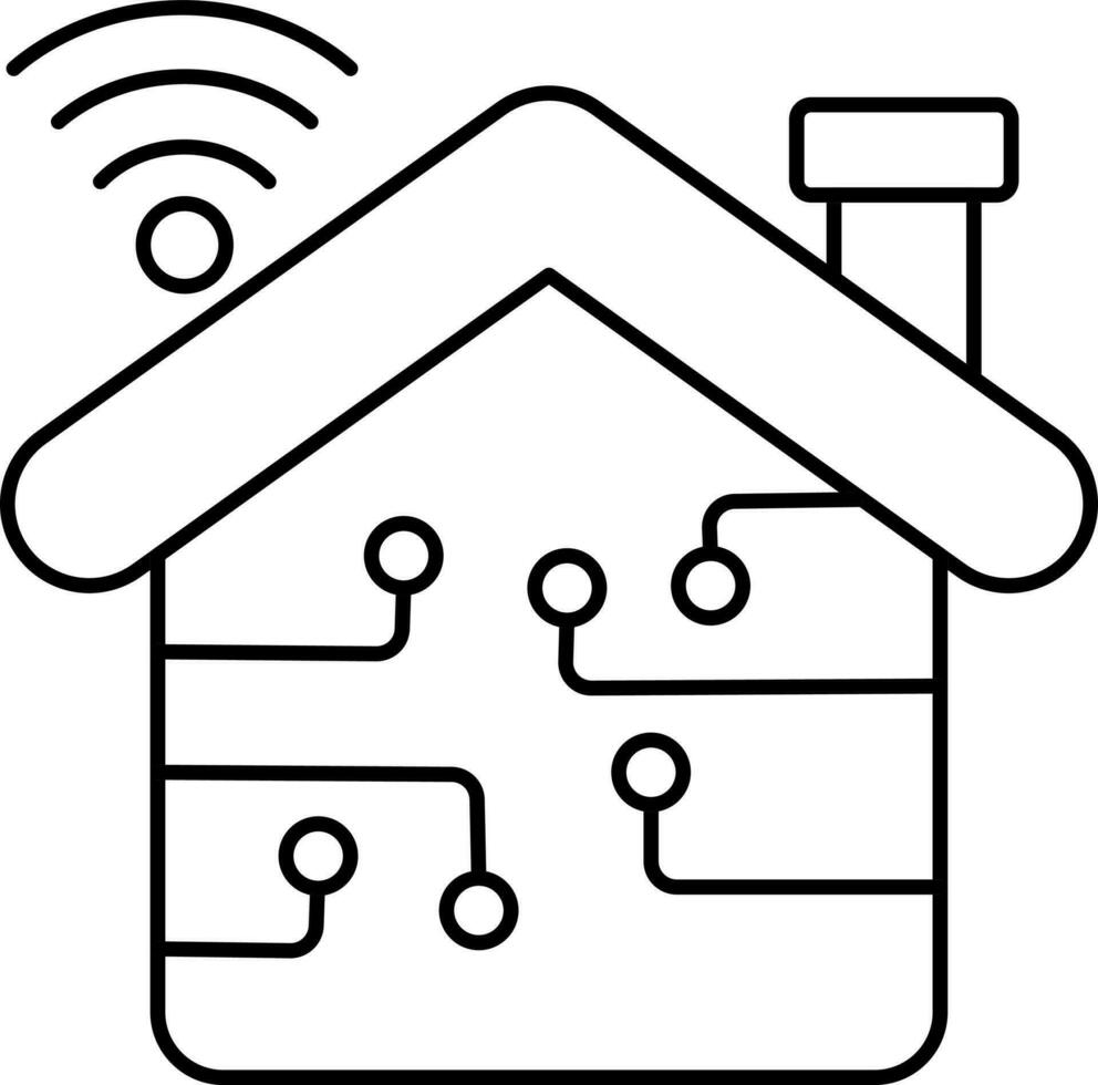 Wifi Connected Home Black Stroke Icon. vector