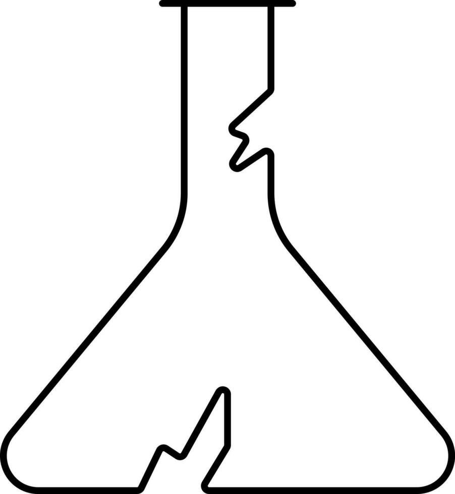 Black Stroke Illustration Of Broken Conical Flask Icon. vector