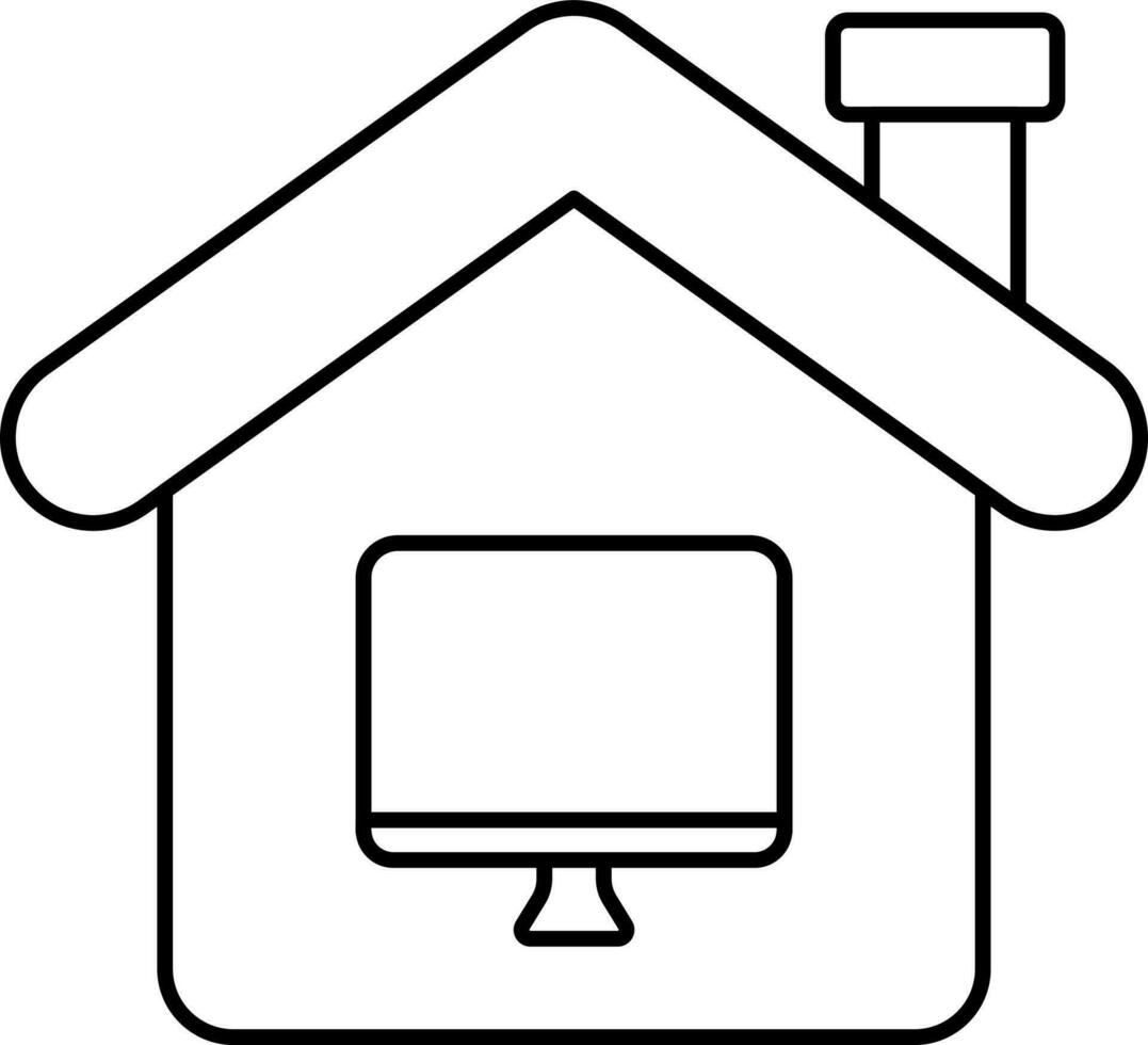 Online Work Or Learning From Home Black Stroke Icon. vector