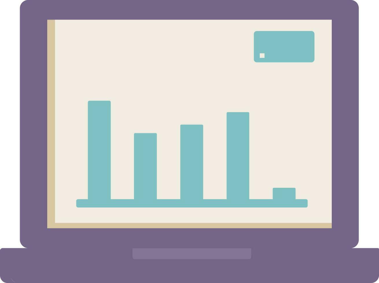 Bar Chart In Laptop Screen Blue And Purple Icon. vector