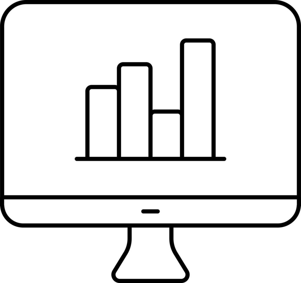 Bar Chart In Desktop Screen Black Outline Icon. vector