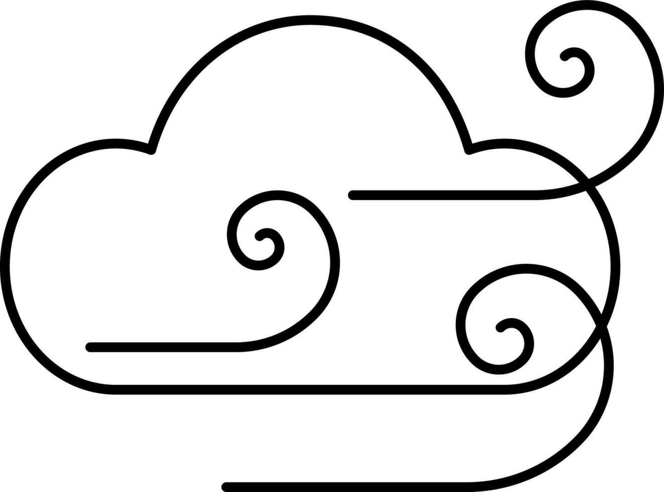 Windy Weather Icon In Black Line Art. vector