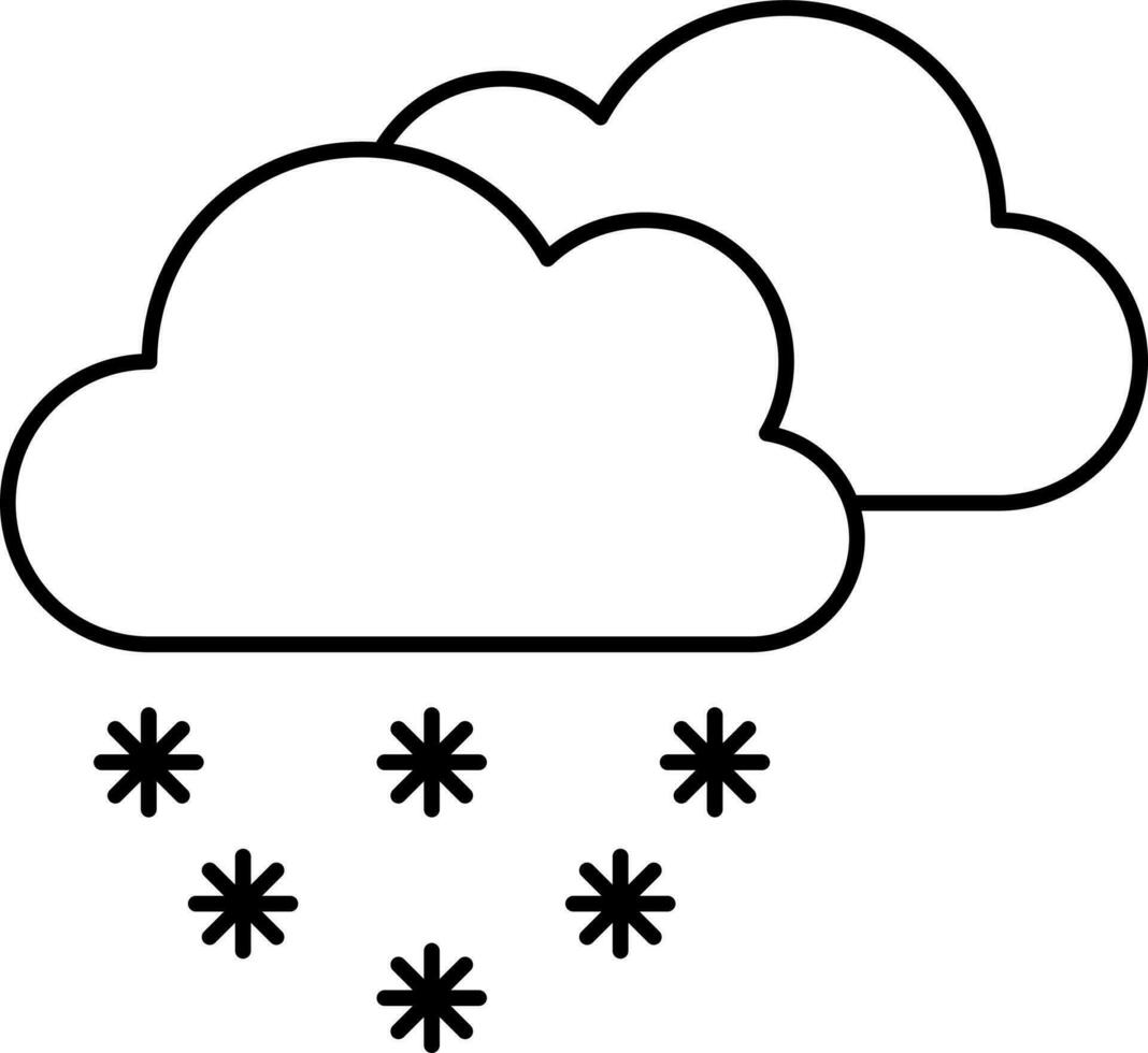 Black Linear Style Snowfall Clouds Icon. vector