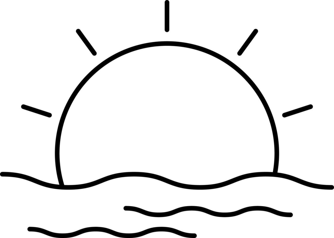 Half Sun With Water Icon In Line Art. vector