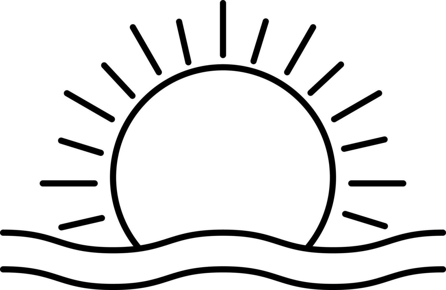 Black Sun With Water Wave Stroke Icon. vector