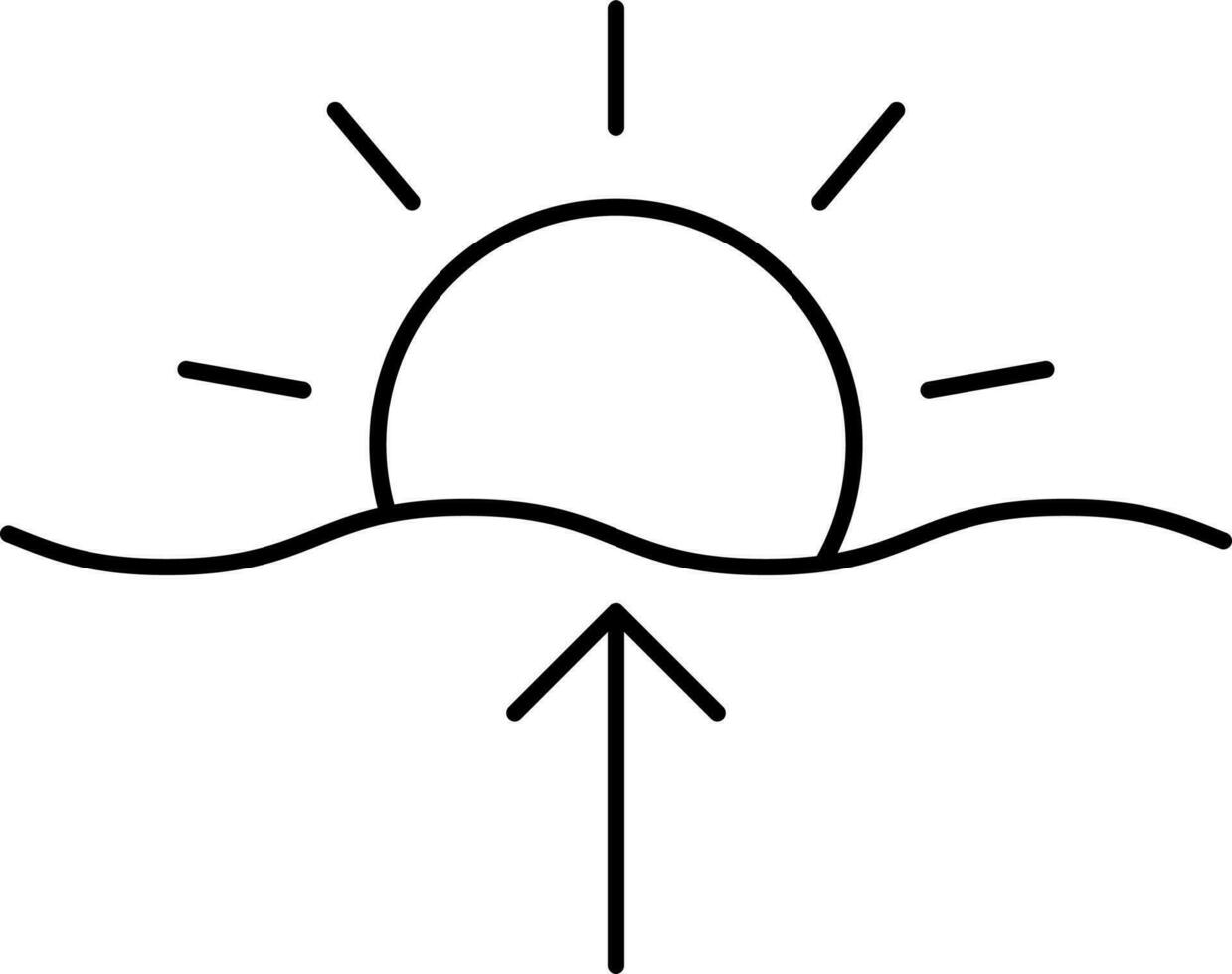 Black Thin Line Art Of Sun With Up Arrow Icon. vector