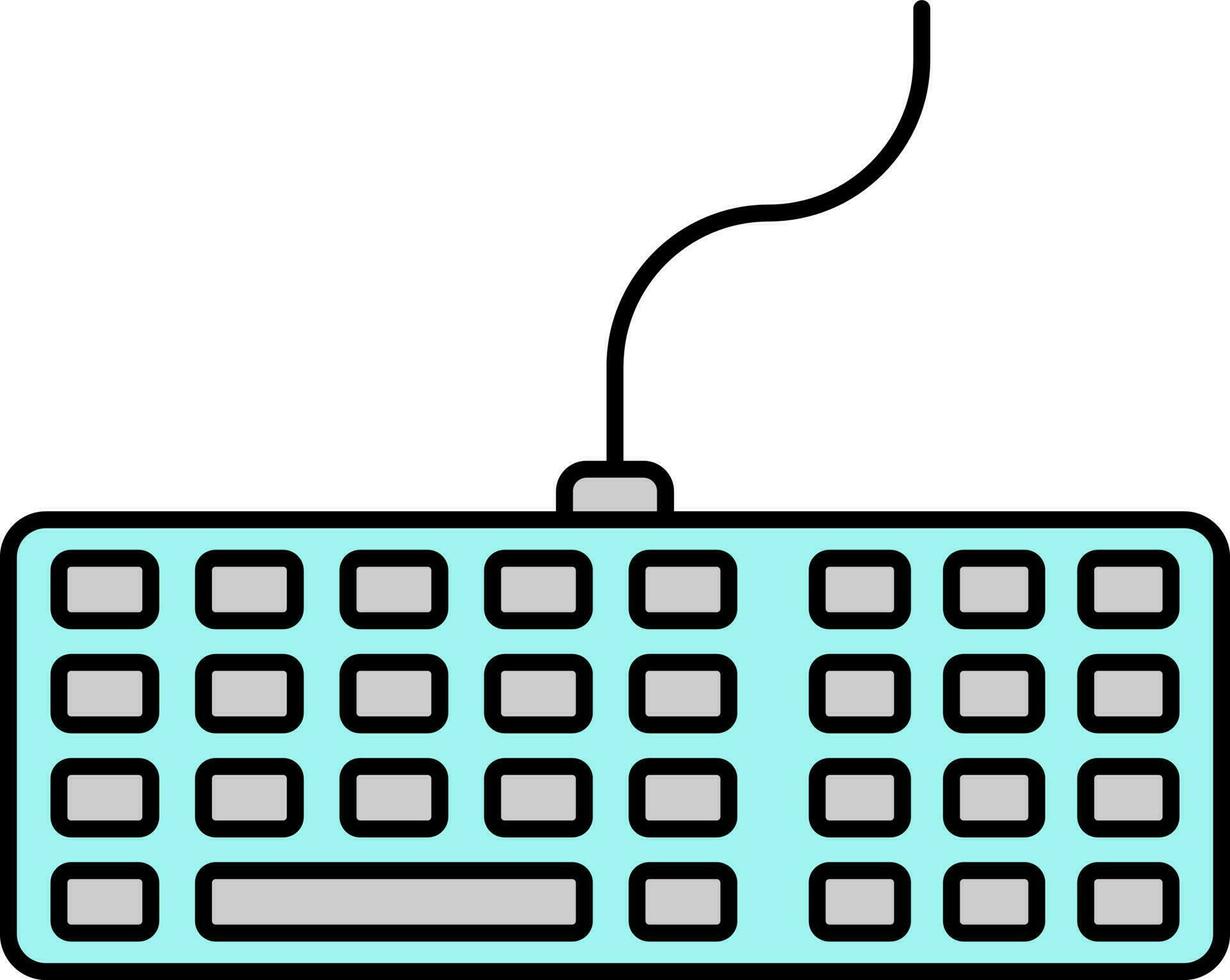 Grey And And Turquoise Keyboard With Wire Icon. vector