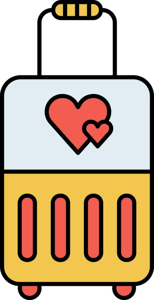 Double Heart Trolley Bag Tricolor Icon. vector