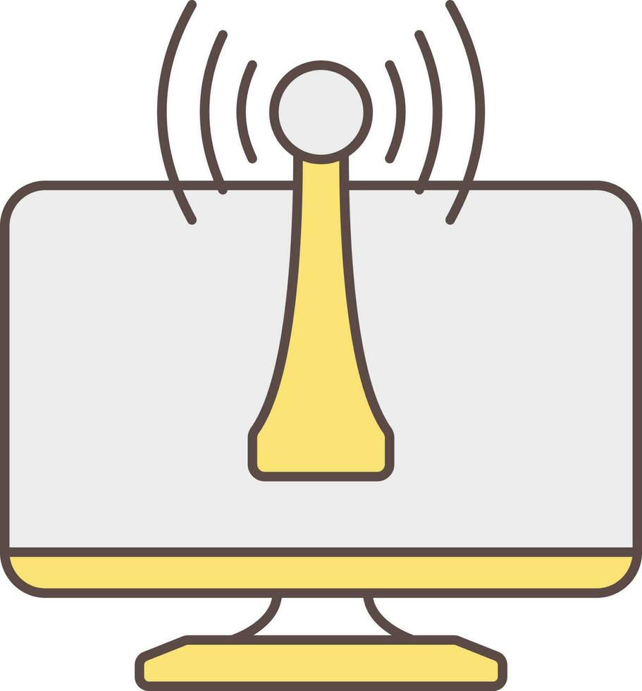 Flat Hotspot Connected Computer Grey And Yellow Icon. vector