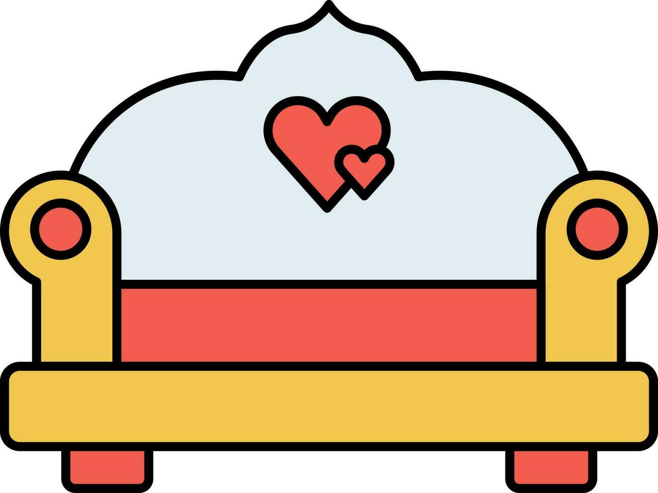 Double Heart Sofa Tricolor Icon In Flat Style. vector
