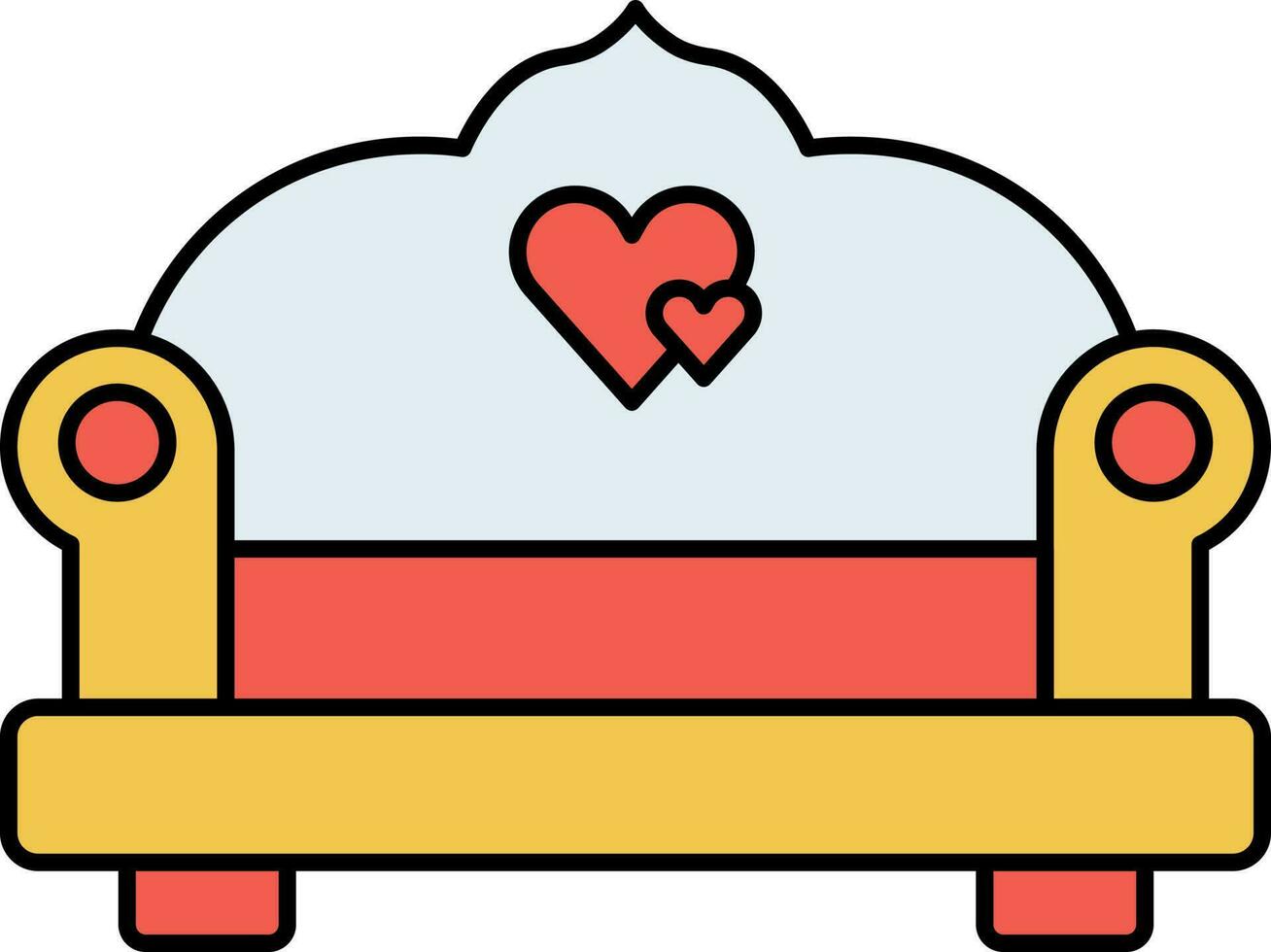 doble corazón sofá tricolor icono en plano estilo. vector