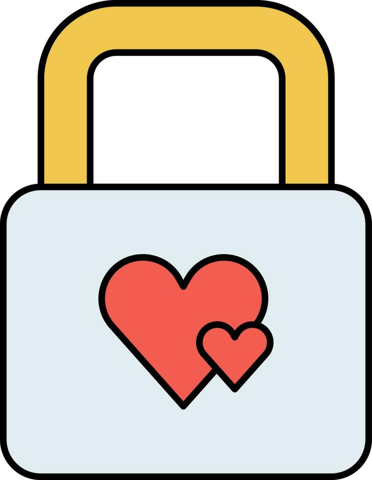 plano estilo doble corazón candado icono en tricolor. vector