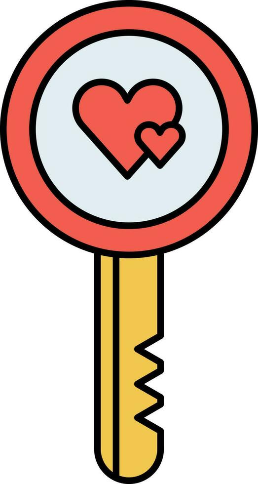 Double Heart Key Red And Yellow Icon. vector