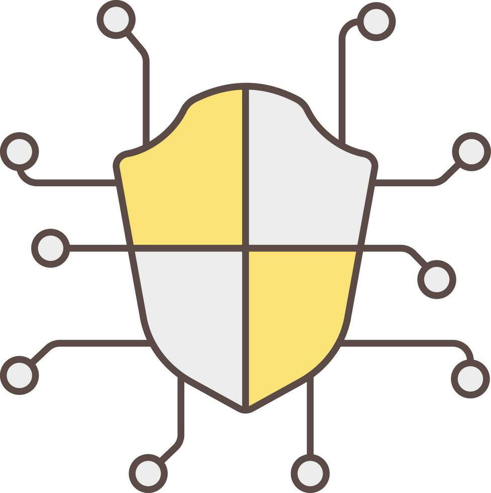 Grey And Yellow Digital Security Shield Symbol Or Icon. vector