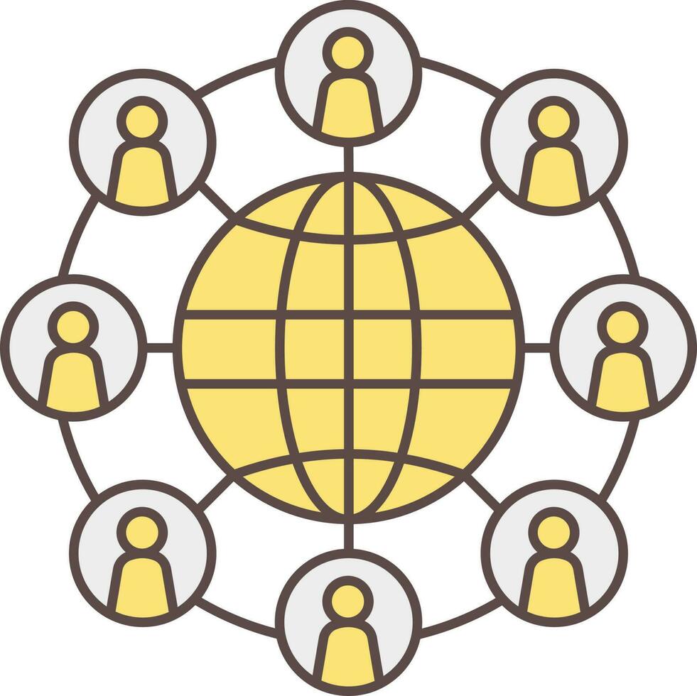 Grey And Yellow User Global Connection Icon. vector