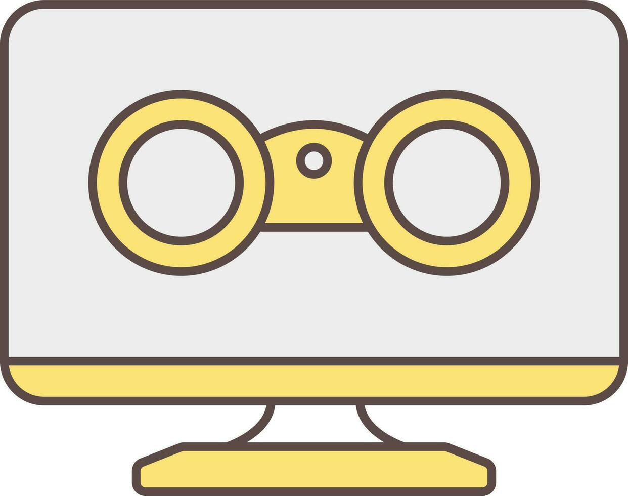 Binocular Computer Screen Icon In Yellow And Grey Color. vector