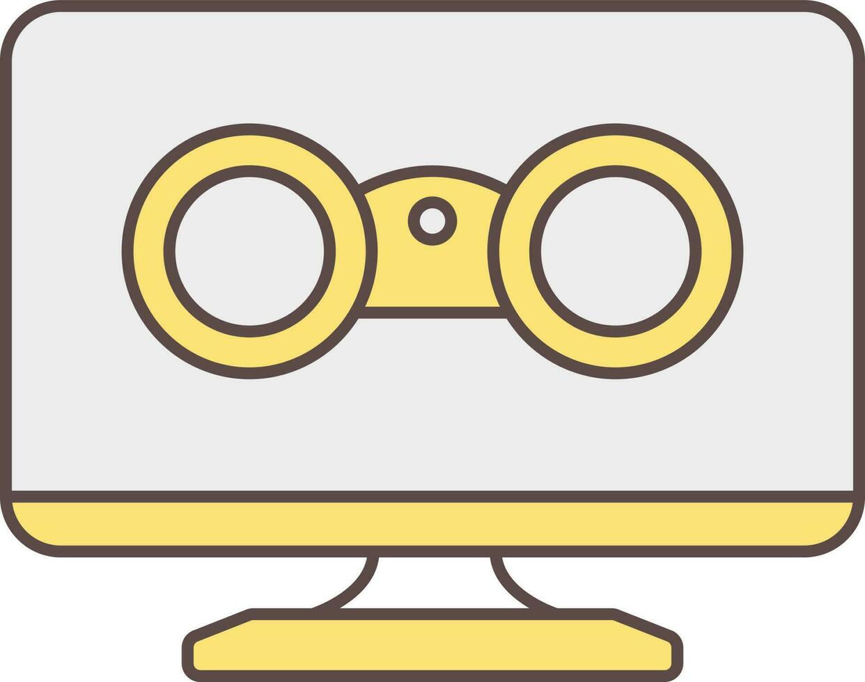 Binocular Computer Screen Icon In Yellow And Grey Color. vector