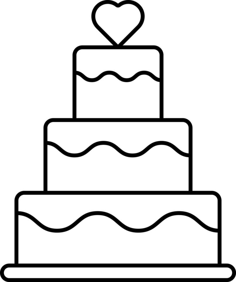 Heart On Three Layer Cake Icon In Linear Style. vector