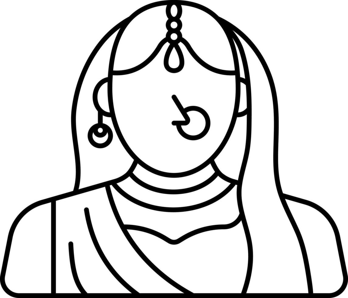 indio novia icono en negro lineal Arte. vector
