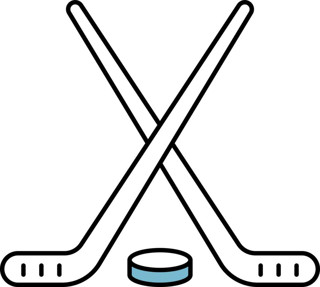 Cross Hockey Stick With Puck Blue And White Icon. vector