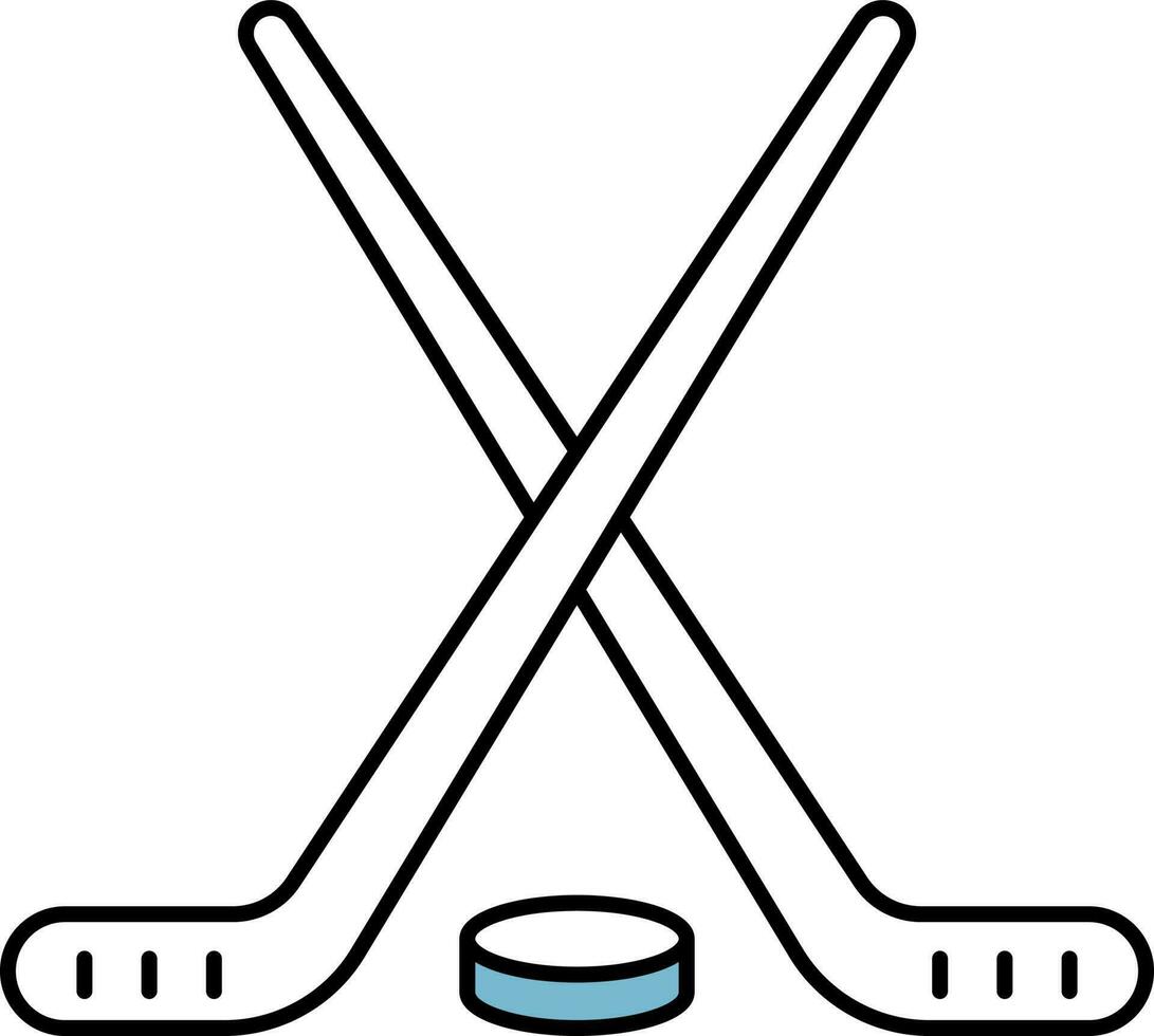 Cross Hockey Stick With Puck Blue And White Icon. vector