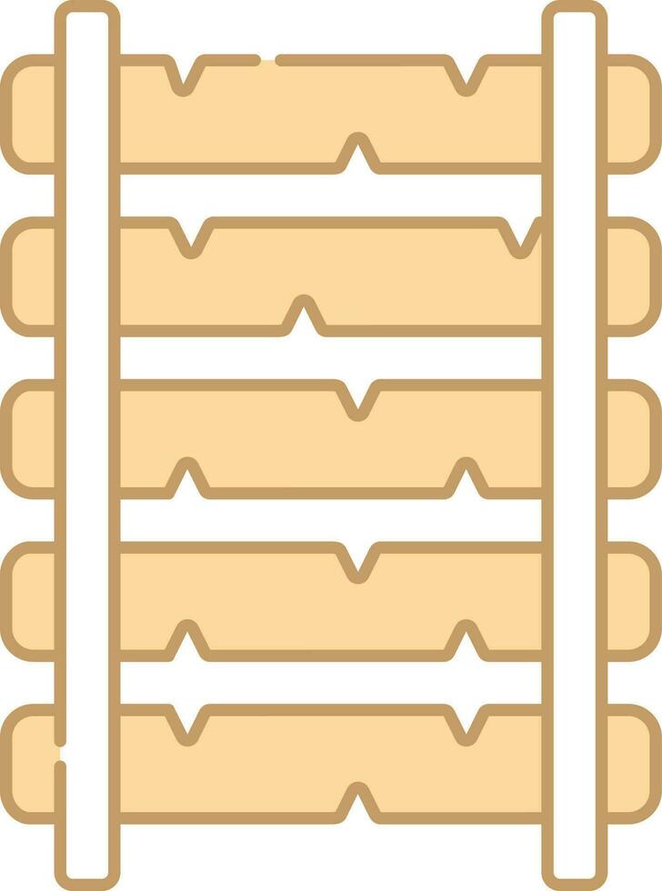 Flat Wooden Rail Line Icon In Peach And White Color. vector