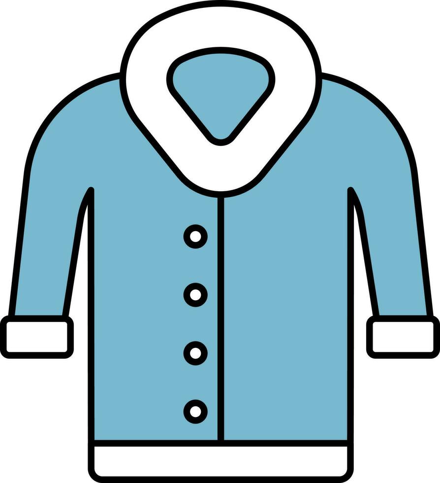 Woolen Coat Flat Icon In Blue And White Color. vector