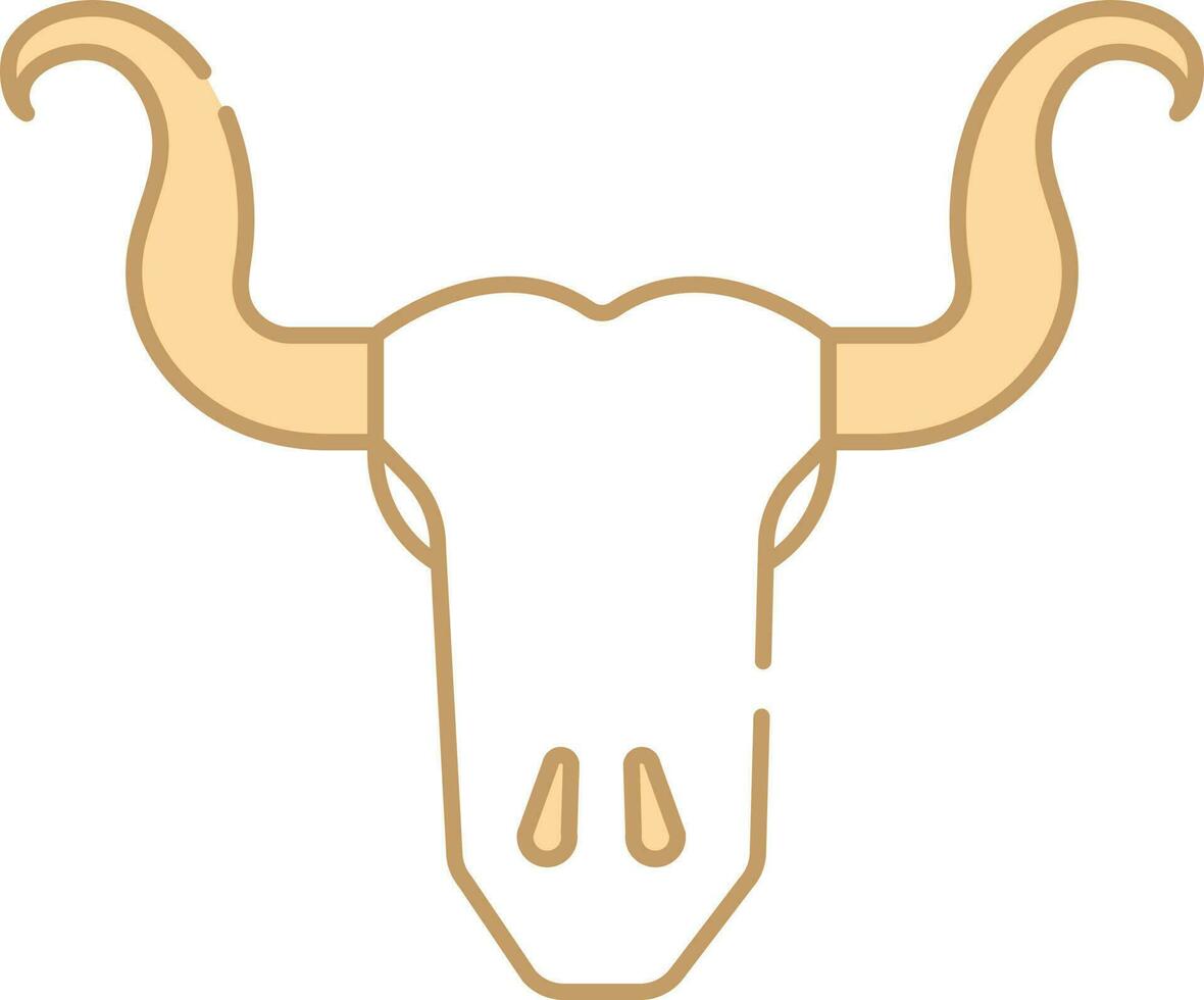 Isolated Bull Skull Icon In Peach And White Color. vector