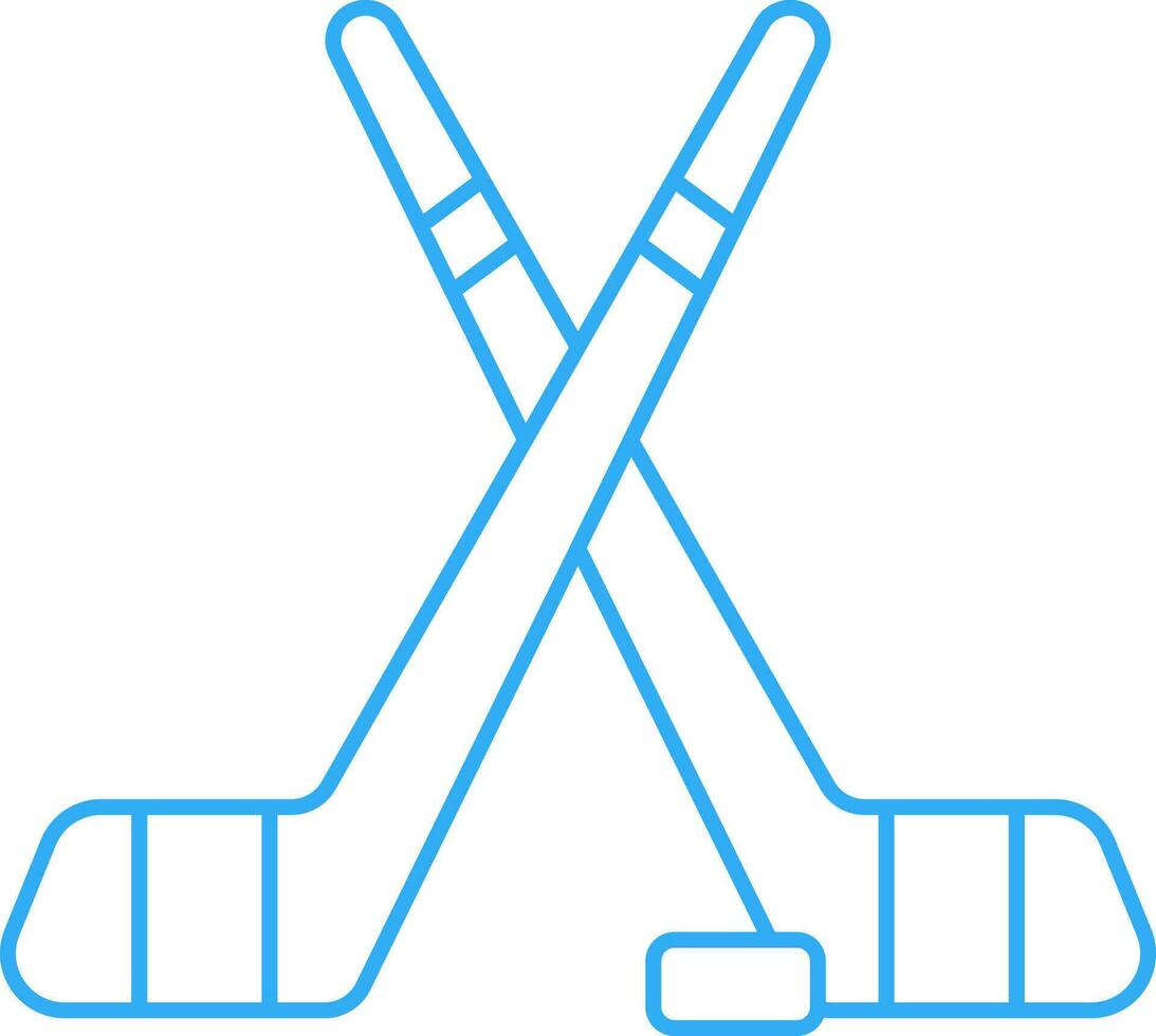 Blue Outline Illustration Of Cross Hockey Stick Wick With Puck Icon. vector