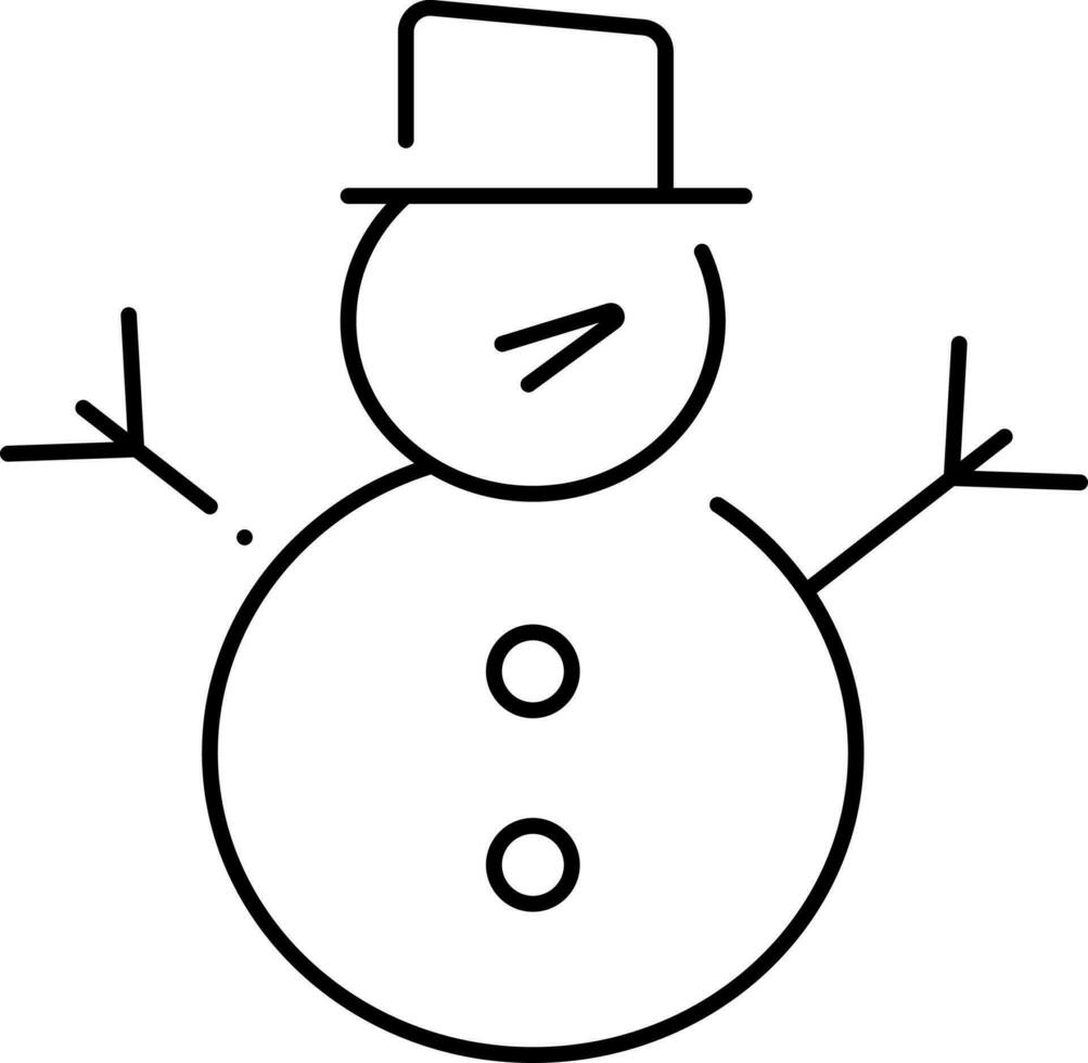 Black Stroke Illustration Of Top Hat Wearing Snowman Icon. vector