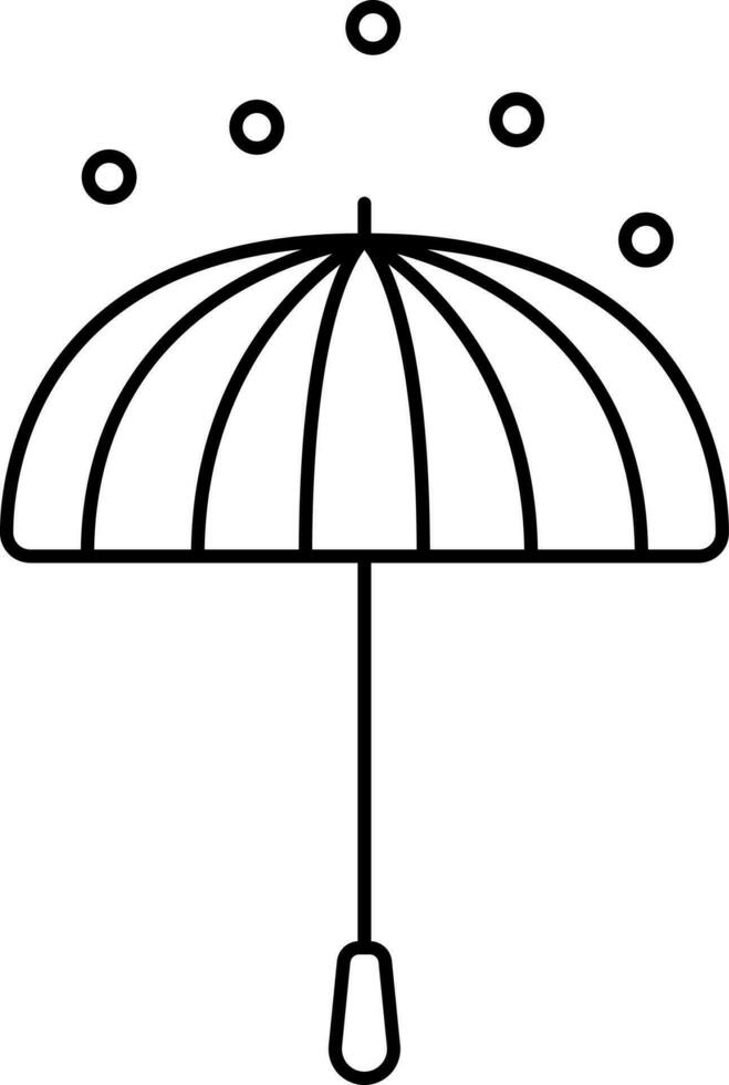 Snowfall On Umbrella Icon In Black Line Art. vector