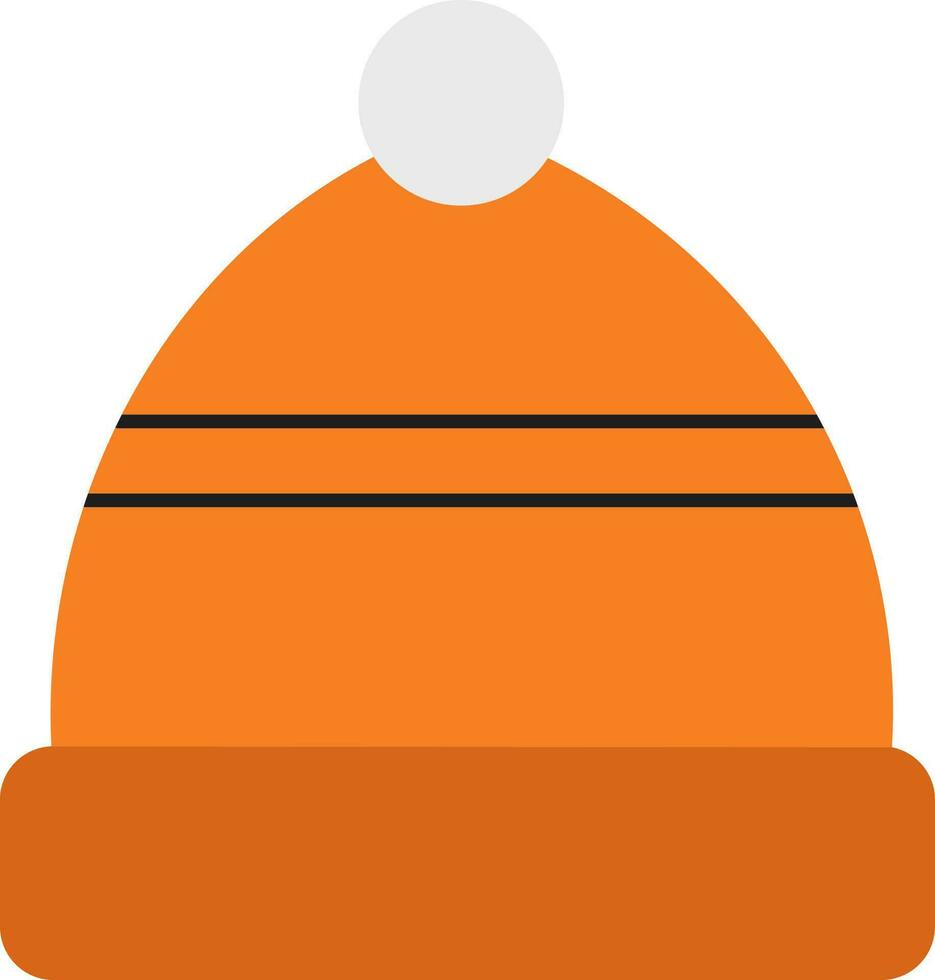 Orange Beanie Hat Icon In Flat Style. vector
