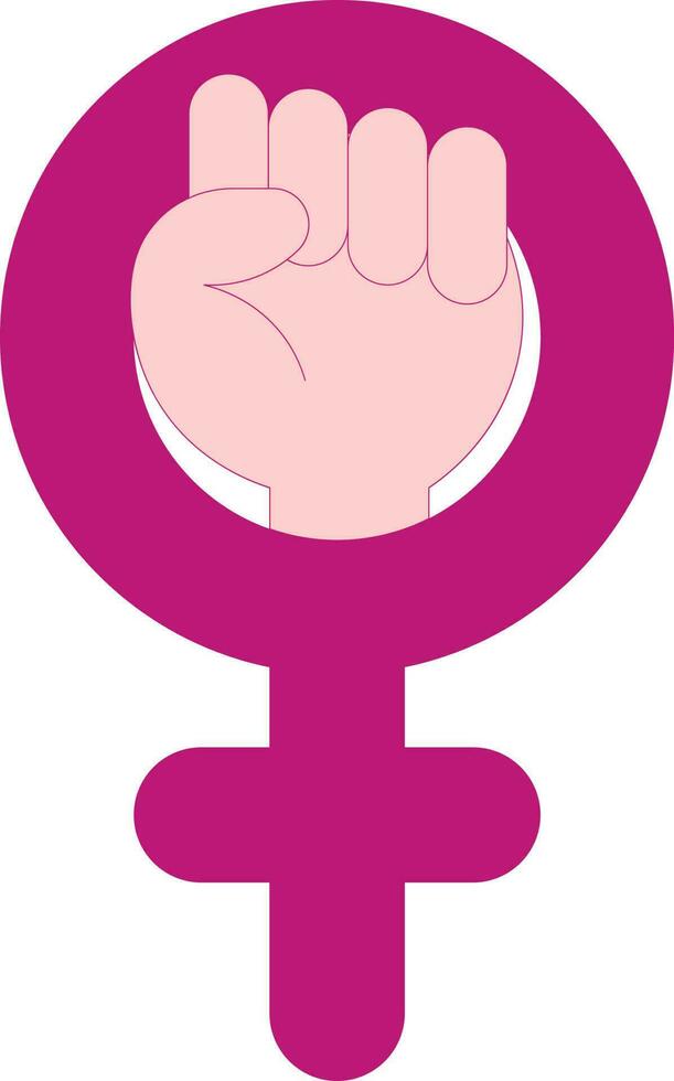 Pink Illustration Of Female Symbol With Fist Hand Icon. vector