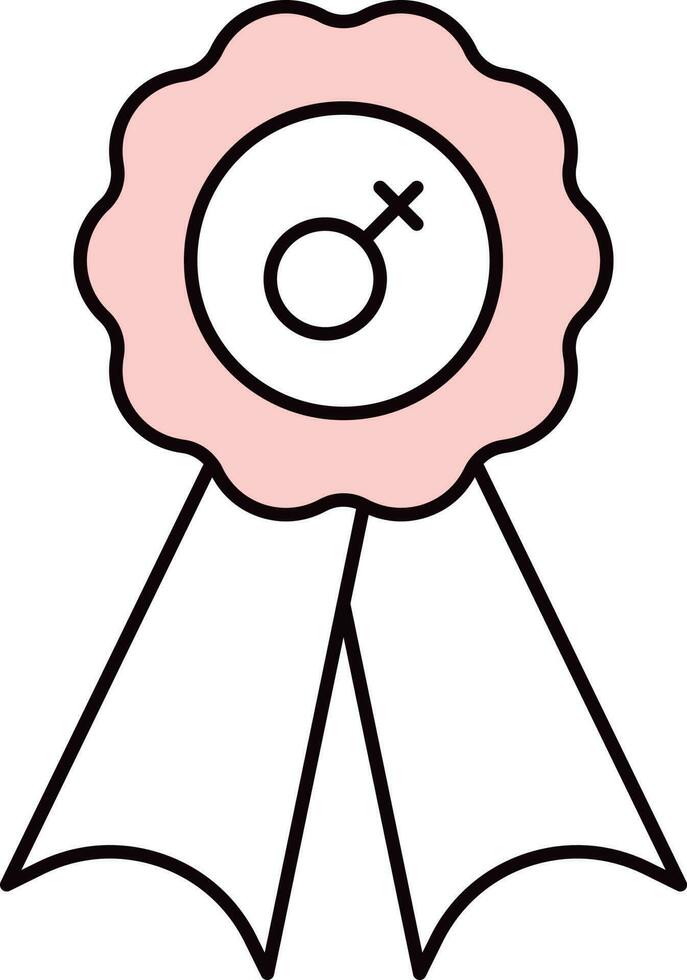 Female Symbol Medal Icon In Pink And White Color Flat Style. vector