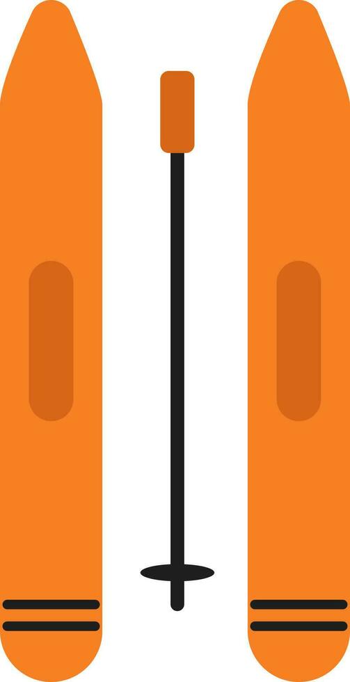 Flat Ice skiing Sticks With Board Icon In Orange Color. vector