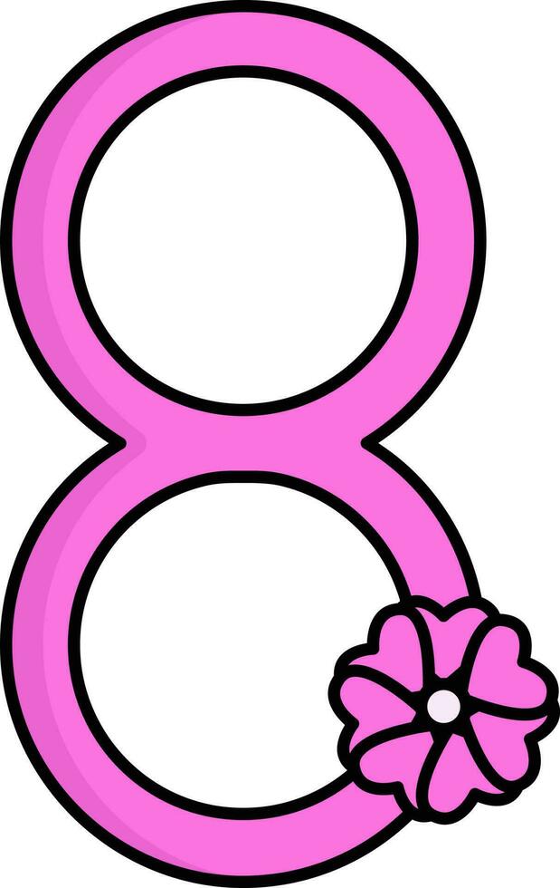 rosado floral número 8 icono en plano estilo. vector