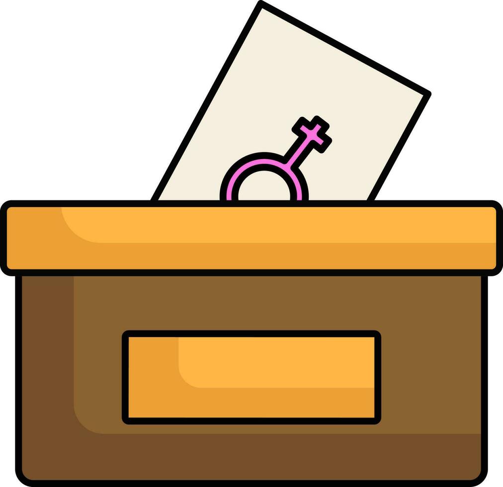 hembra votación caja con papel icono en marrón y rosado color. vector