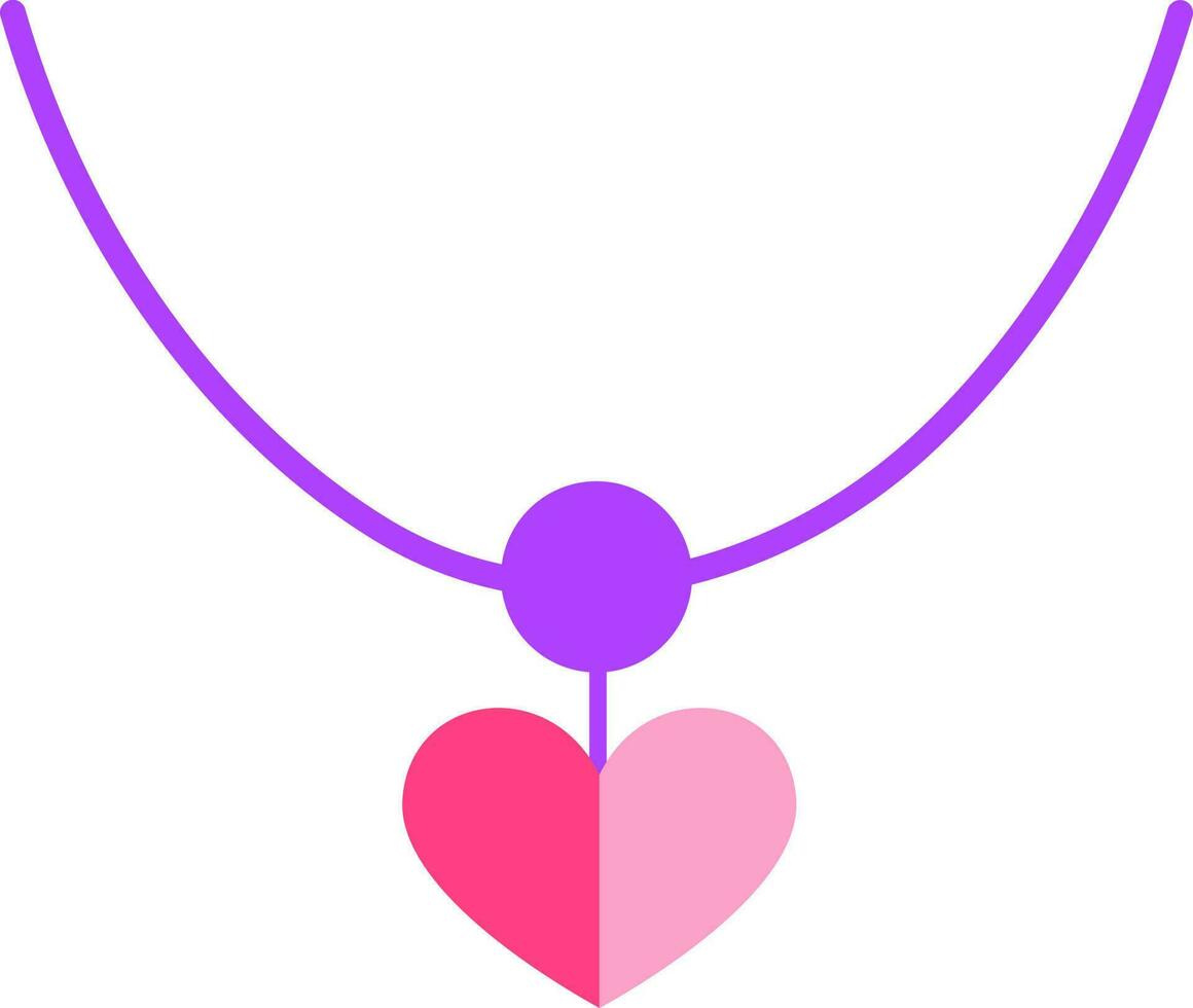 Heart Shape Pendant Necklace Icon In Pink Color. vector