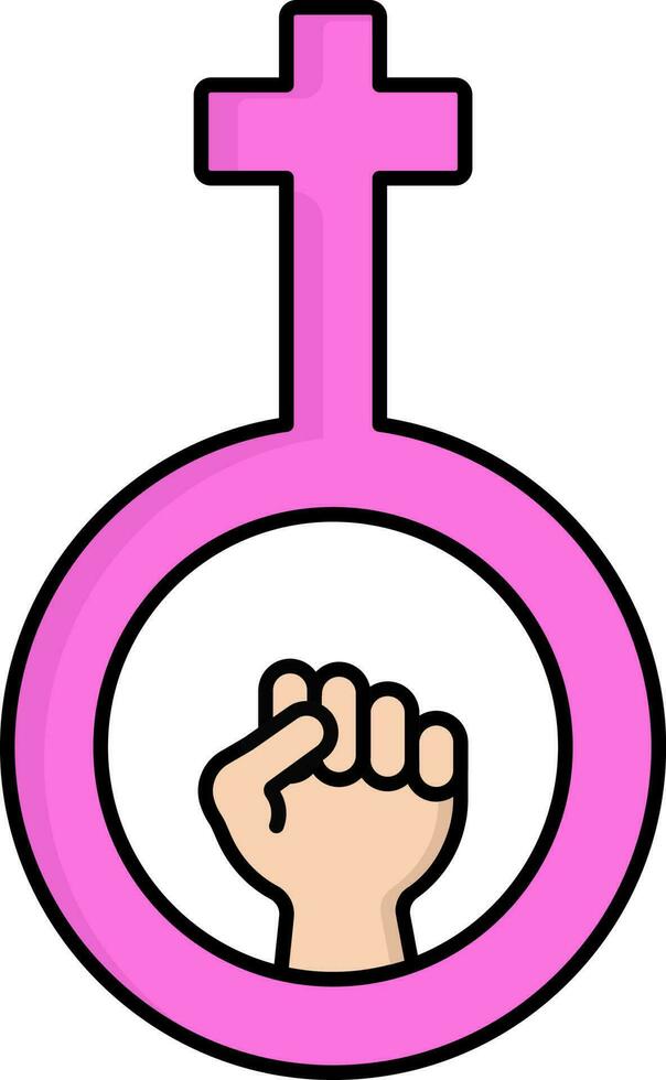 Flat Style Fist Raised Hand With Female Gender Symbol Or Icon. vector